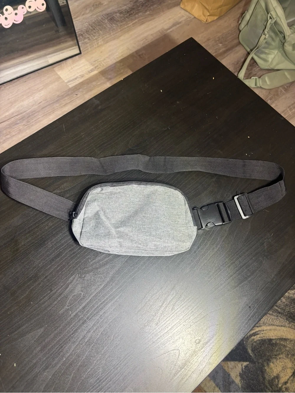 NWOT Fanny Pack Sling Bag Black Charcoal Gray Adjustable Strap Double Pocket